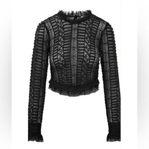 LoveShackFancy Etheline Crochet Lace Long Sleeve Top in Black